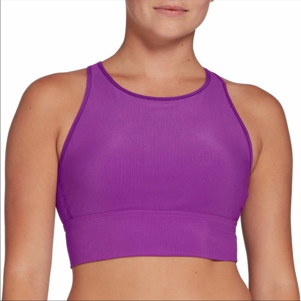 Medium Ribbed high neck cross strap sports bra top by Calia Carrie Underwood